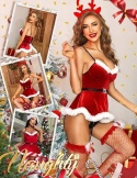 SUKIENKA MIKOŁAJKI RSLOVE CZERWONA BABYDOLL Z PASKIEM DO POŃCZOCH S