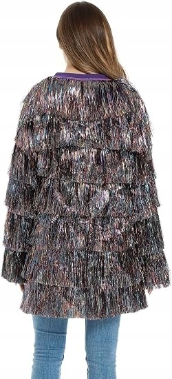 SUKIENKA ŚWIĄTECZNA DAMSKA TINSEL FRĘDZLE BŁYSZCZĄCA TĘCZOWA L/XL
