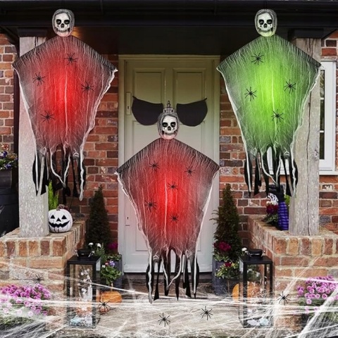 Szkielet Wisząca Dekoracja Ozdoba Na Halloween Pajęczyny Pająki 3 Sztuki