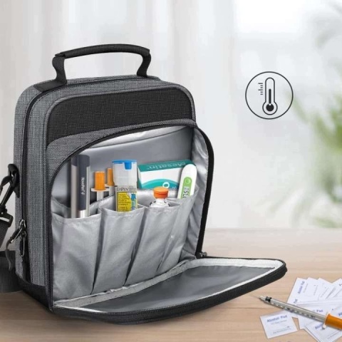 Torba na insulinę dla diabetyków Podróżna z izolacją 25x19cm Szara