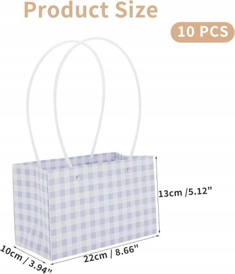 Torebki na kwiaty z motywem fioletowej kratki 20x10x13 cm Zestaw 10szt