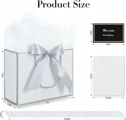 Torebki papierowe z uchwytami na prezenty 28x10x20cm Kolor szary 2szt