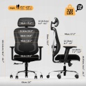 Fotel biurowy ergonomiczny HOLLUDLE czarny siatkowy zagłówek podłokietniki