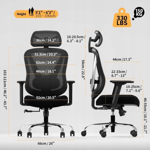 Fotel biurowy ergonomiczny HOLLUDLE czarny siatkowy zagłówek podłokietniki