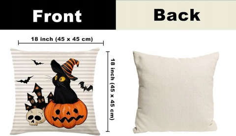 Poszewki Halloween 45x45 cm 4 szt lniane kot nietoperz dynia krasnal ozdoba