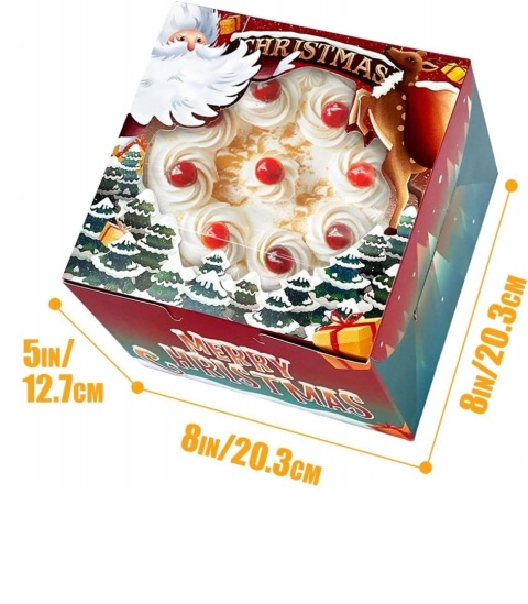 Pudełko na Ciasto Świąteczne Kartonowe 20x20x13cm Boże Narodzenie 5 szt