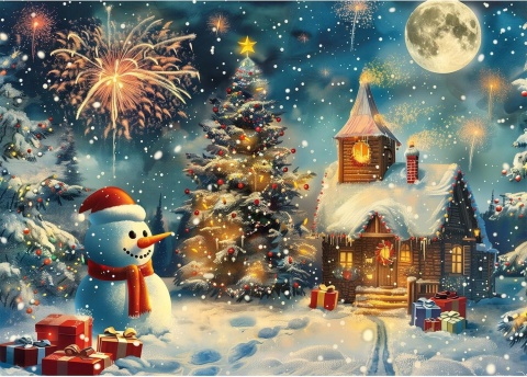 Puzzle 1000 elementów dla dorosłych 70x50cm Bałwanek w Wigilię
