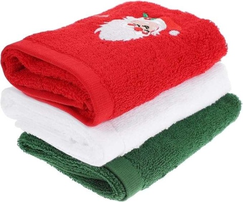Ręczniki Świąteczne Bawełniane Dekoracyjne 3 szt Czerwony Zielony Biały