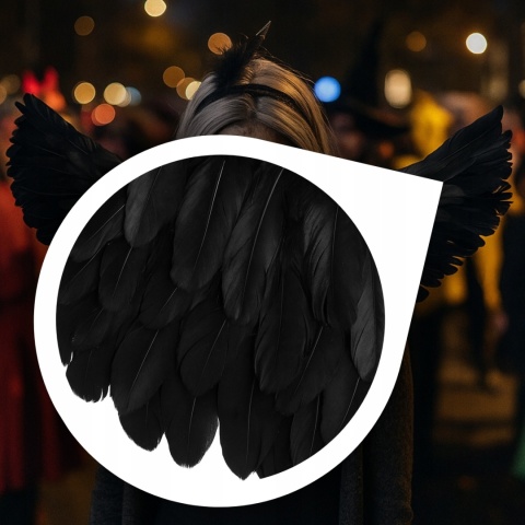 Skrzydła czarne MEMFLOW z piór na Halloween