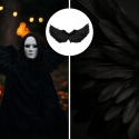 Skrzydła czarne MEMFLOW z piór na Halloween