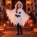 Strój Ducha Halloween dla Dziecka Peleryna z Kapturem Biała Rozmiar M