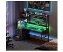 Biurko Gamingowe Coleshome 120x48 cm LED 3 Szuflady Gniazdko Półka Czarne