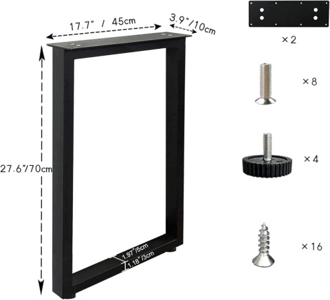 Nogi Metalowe do Stołu 70x45 cm 2 szt Stelaż Prostokątny Loft Regulowane