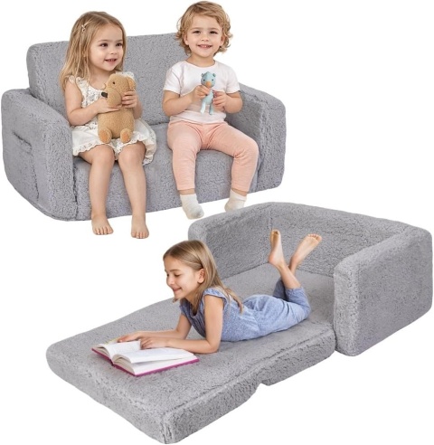 Sofa Dziecięca Rozkładana 2w1 Szara Kanapa Fotel Łóżko dla Dzieci 80 cm