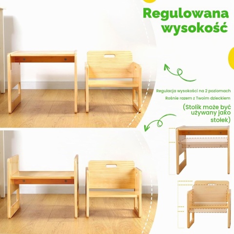 Stolik i Krzesełko Montessori Drewniane FUNLIO Regulowane Dla Dzieci 1-3