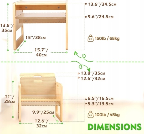 Stolik i Krzesełko Montessori Drewniane FUNLIO Regulowane Dla Dzieci 1-3