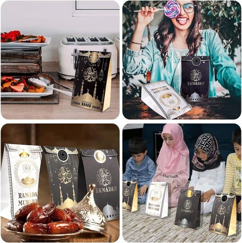 12x Torebki papierowe Eid MubaraK 18 naklejek RamadanTorby prezentowe