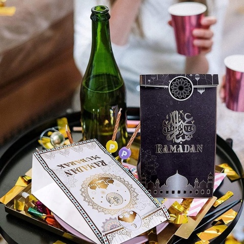 12x Torebki papierowe Eid MubaraK 18 naklejek RamadanTorby prezentowe
