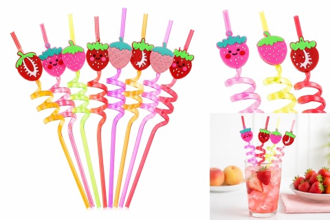 12 szt. Kolorowe Słomki Truskawkowe Zestaw Spirale 25 cm | Dla Dzieci Party