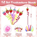 12 szt. Kolorowe Słomki Truskawkowe Zestaw Spirale 25 cm | Dla Dzieci Party