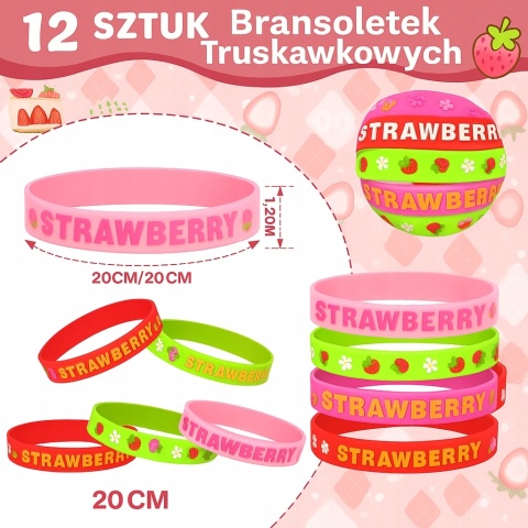 12 szt. Kolorowe Słomki Truskawkowe Zestaw Spirale 25 cm | Dla Dzieci Party