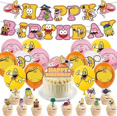 Dekoracja urodzinowa Balony Baner Ozdoba na tort Toppery Shovelware Brain