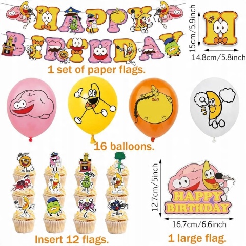 Dekoracja urodzinowa Balony Baner Ozdoba na tort Toppery Shovelware Brain