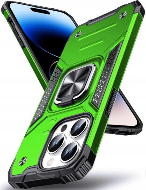 Etui DASFOND iPhone 15 Pro 6,1" zielone - stojak, pancerne, magne