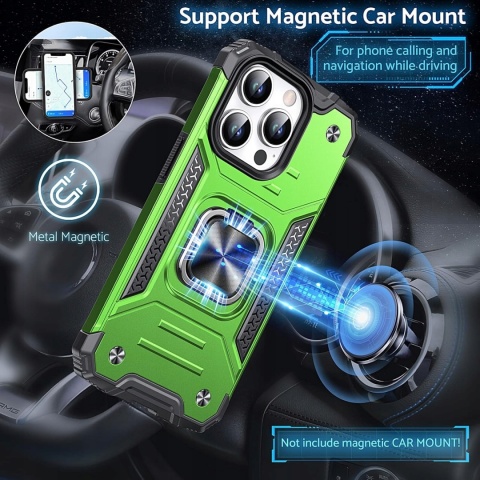 Etui DASFOND iPhone 15 Pro 6,1" zielone - stojak, pancerne, magne