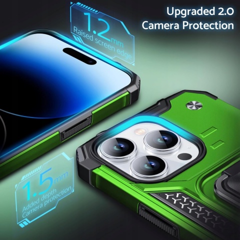 Etui DASFOND iPhone 15 Pro 6,1" zielone - stojak, pancerne, magne