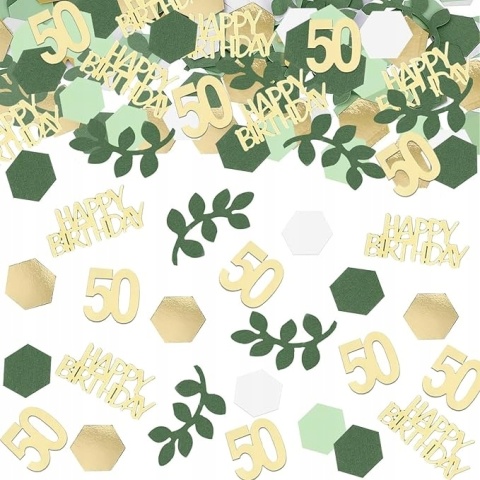Konfetti 50 Urodziny Złote Zielone HAPPY BIRTHDAY Impreza Jubileusz