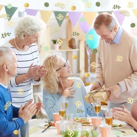 Konfetti 50 Urodziny Złote Zielone HAPPY BIRTHDAY Impreza Jubileusz