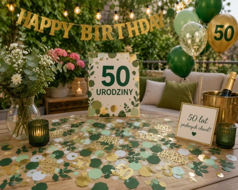 Konfetti 50 Urodziny Złote Zielone HAPPY BIRTHDAY Impreza Jubileusz