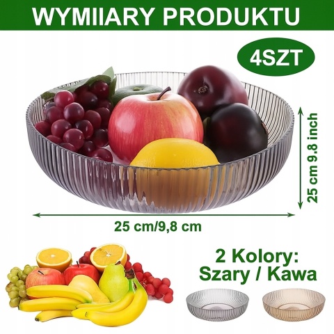 Miski plastikowe 25 cm Zestaw 4szt Szare i kawowe PET spożywczy Do zmywarki