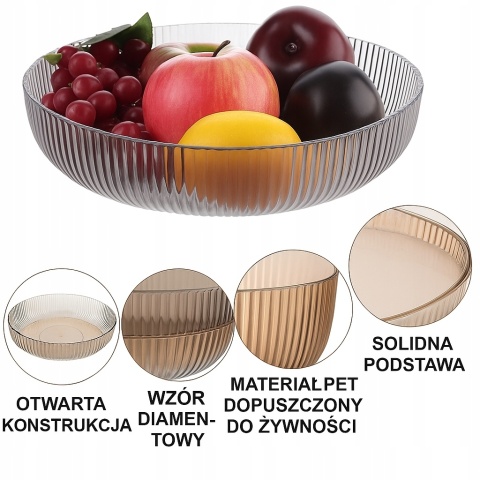Miski plastikowe 25 cm Zestaw 4szt Szare i kawowe PET spożywczy Do zmywarki