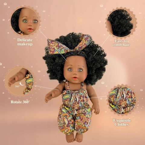 NICE2YOU Czarna Lalka 30cm Dla Dziewczynek Włosy Afro 2-5 Lat