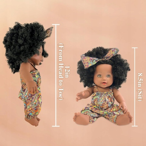 NICE2YOU Czarna Lalka 30cm Dla Dziewczynek Włosy Afro 2-5 Lat
