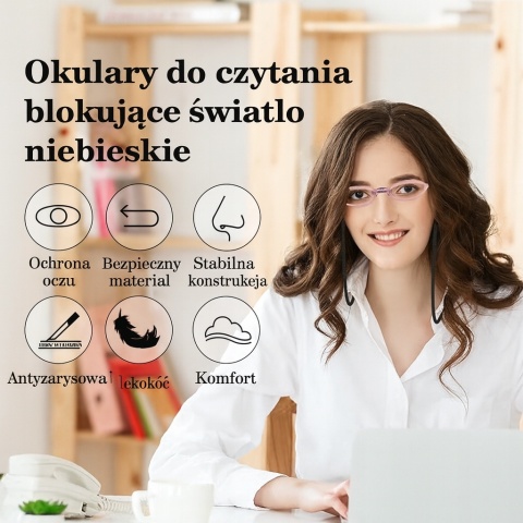 Okulary do czytania +2.00 z Filtrem światła niebieskiego Różowe