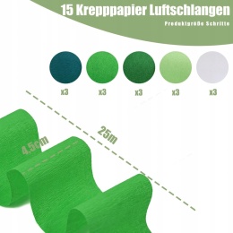 Papier Krepowy Taśmy 15 rolek 4.5cm x 25m 5 Kolorów