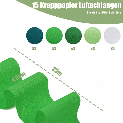 Papier Krepowy Taśmy 15 rolek 4.5cm x 25m 5 Kolorów