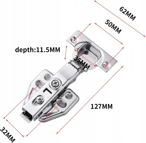 Zawiasy szafkowe samozamykające 45° chrom 127mm 8szt