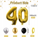 Balony cyfra numer 40 na urodziny rocznicę złoty 101cm zestaw 12 sztuk