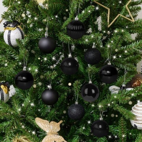 Bombki Ozdoby Choinkowe Zestaw Na Boże Narodzenie Czarne 36 Sztuk