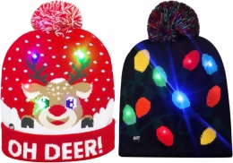 Czapka świąteczna Świecąca LED Zimowa Unisex Zestaw 2szt czerwona i czarna