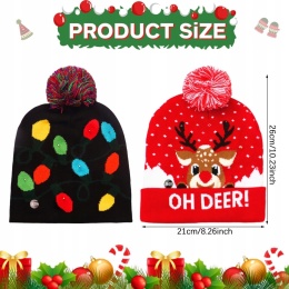 Czapka świąteczna Świecąca LED Zimowa Unisex Zestaw 2szt czerwona i czarna