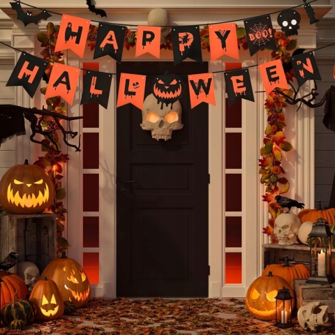 Dekoracja na Halloween Zestaw Baner Balony Tło 48szt Pomarańczowy
