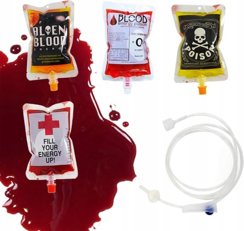 Dekoracja na Hallowen pojemniki na kroplówke odciski palców 4szt krew