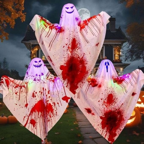 Duchy wiszące LED na sznurku dekoracja na Halloween 57x66cm zestaw 3szt
