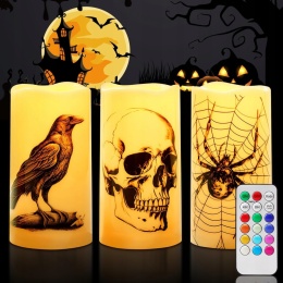 Homemory Świece LED Halloween bezpłomieniowe zmieniające kolor 3 szt.