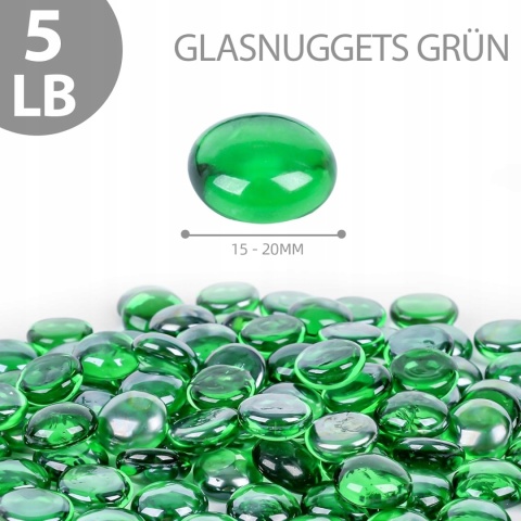 Kamienie szklane bryłki szkła dekoracyjne zielone 1,5-2cm 2250g